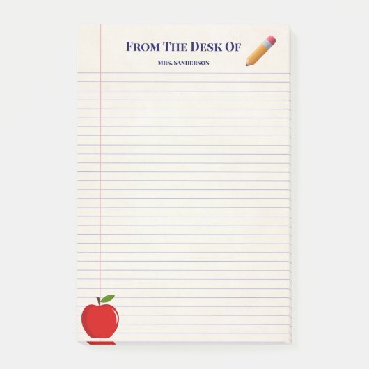 Post-it® Nom de l'enseignant de l'école mignonne Apple cray (Devant)