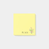 Post-it® Nom de l'enseignant monogramme floral jaune (Devant)