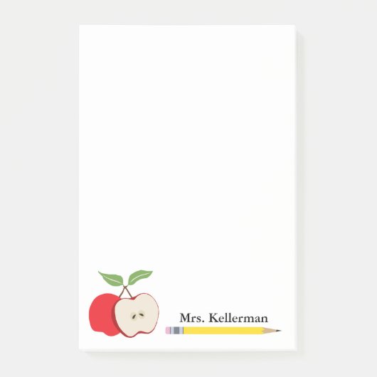 Post-it® Nom de l'enseignant Red Apple Yellow Pencil School (Devant)