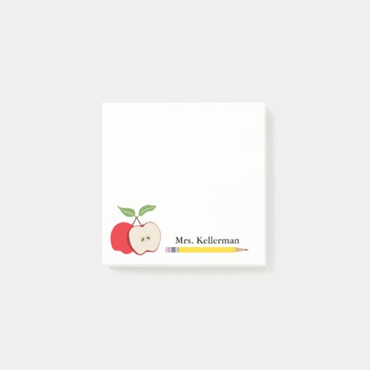 Post-it® Nom de l'enseignant Red Apple Yellow Pencil School (Devant)