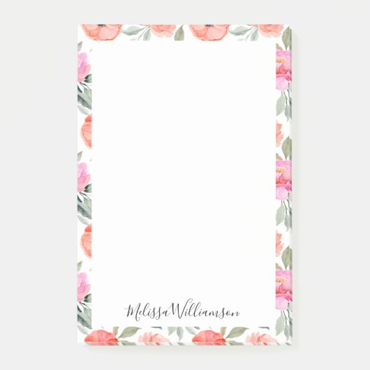 Post-it® Nom de script Bordure de broche florale rose pâle (Devant)