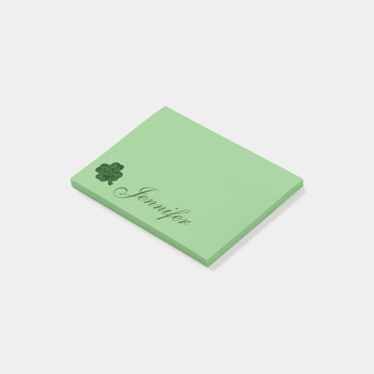 Post-it® Nom de script du Shamrock vert Lucky personnalisé (Incliné)