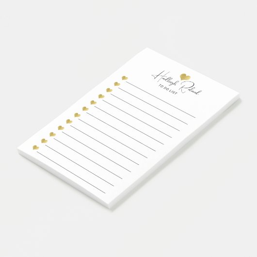 Post-it® Nom de script Monogramme Cœur Doré (Incliné)