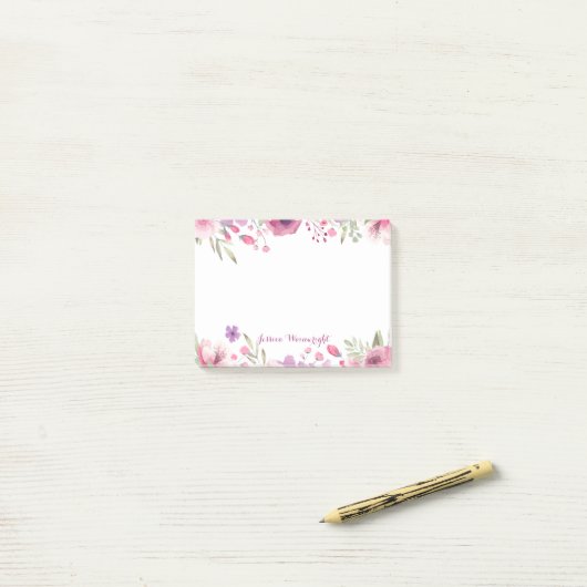 Post-it® Nom de script Roses aquarelle (Sur un bureau)