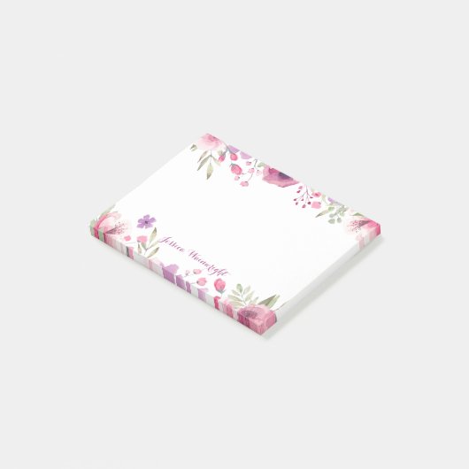 Post-it® Nom de script Roses aquarelle (Incliné)