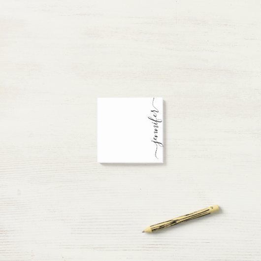 Post-it® Nom de script tendance, noir blanc personnalisé (Sur un bureau)