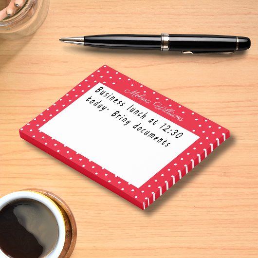 Post-it® Nom de signature Pois blanc et rouge