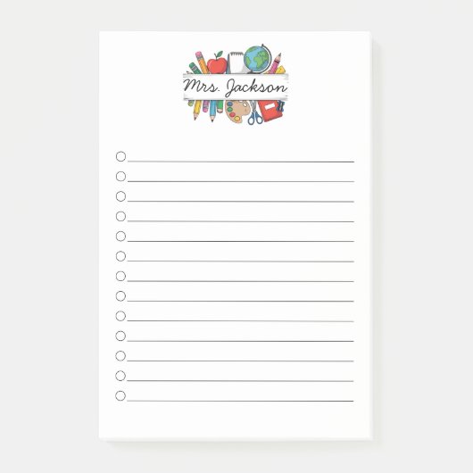 Post-it® Nom d'enseignant personnalisé Retour à l'école (Devant)