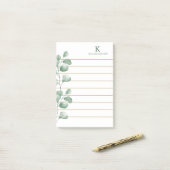 Post-it® Nom du monogramme Aquarelle Eucalyptus Gold Lined (Sur un bureau)