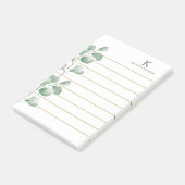 Post-it® Nom du monogramme Aquarelle Eucalyptus Gold Lined (Incliné)