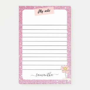 Post-it® Nom du monogramme de la Parties scintillant rose