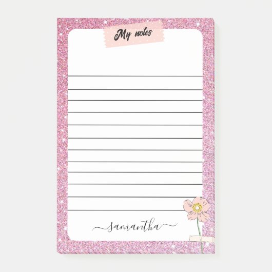 Post-it® Nom du monogramme de la Parties scintillant rose (Devant)