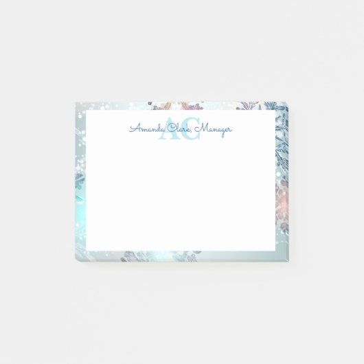 Post-it® Nom du monogramme personnalisé bleu mou (Devant)