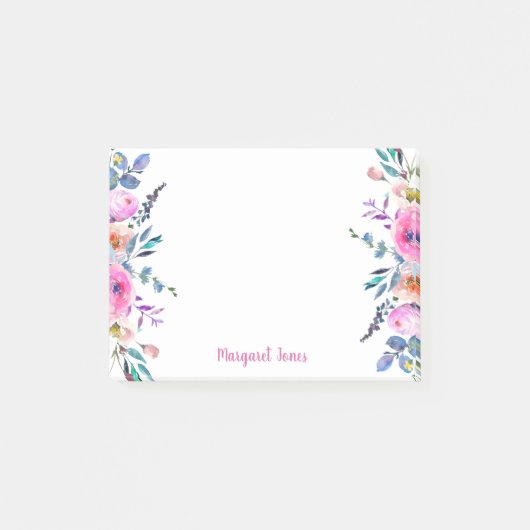 Post-it® Nom du monogramme personnalisé Pink blue floral (Devant)