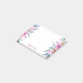 Post-it® Nom du monogramme personnalisé Pink blue floral (Incliné)