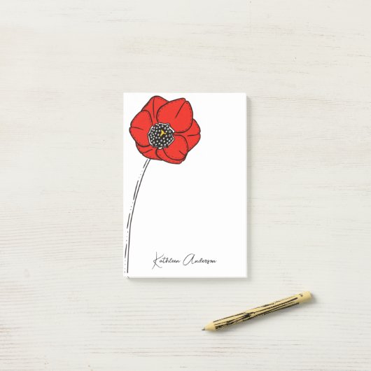 Post-it® Nom du monogramme Red Poppy (Sur un bureau)
