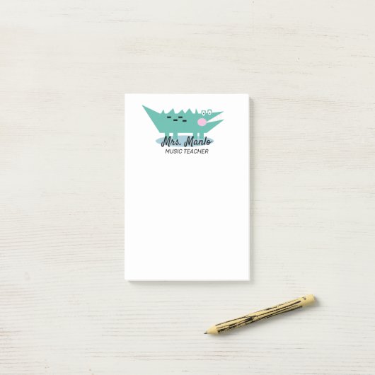 Post-it® Nom du script de l'enseignant alligator (Sur un bureau)