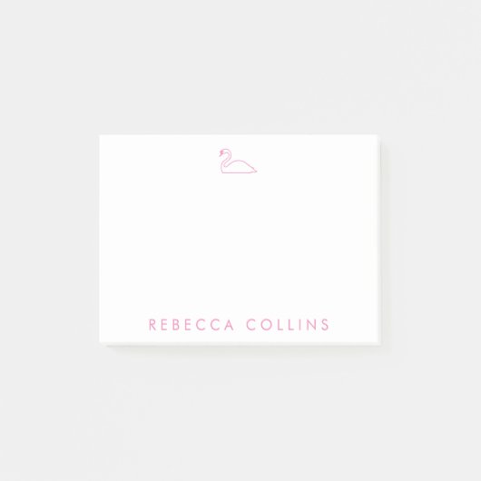 Post-it® Nom du script de Personnaliser, cygne, rose (Devant)