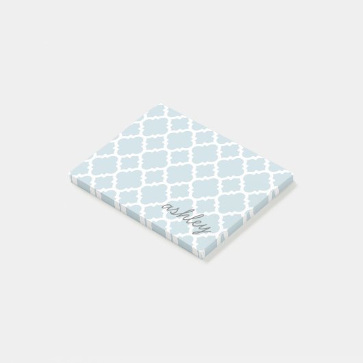 Post-it® Nom du script du Motif Quatrefoil bleu clair (Incliné)