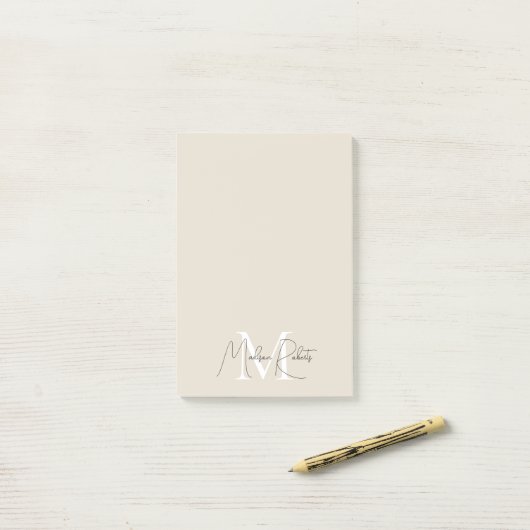 Post-it® Nom du script monogramme moderne logo beige (Sur un bureau)