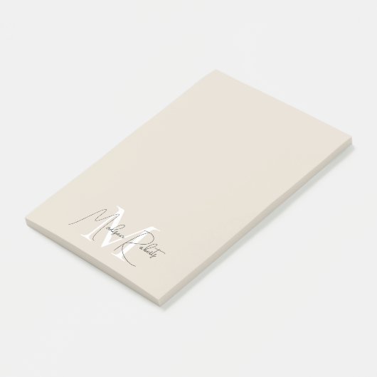 Post-it® Nom du script monogramme moderne logo beige (Incliné)