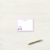 Post-it® Nom élégant de voiturette de golf rose (Sur un bureau)