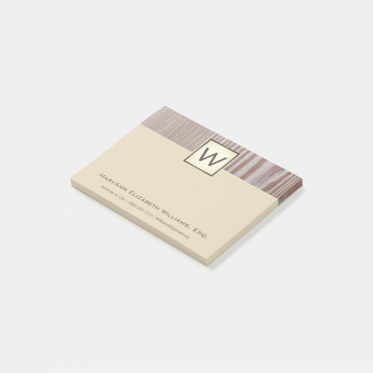 Post-it® Nom et monogramme exécutifs en bois rustiques (Incliné)