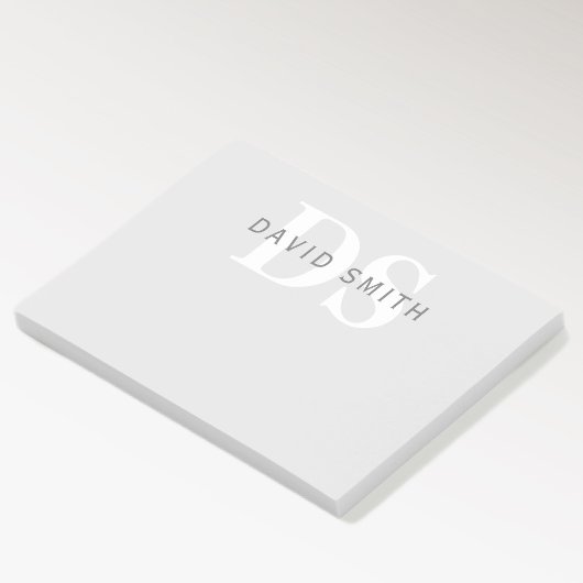 Post-it® Nom et monogramme modernes | Blanc gris clair et f