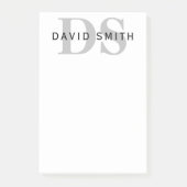 Post-it® Nom et monogramme modernes | Blanc noir et gris (Devant)