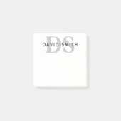 Post-it® Nom et monogramme modernes | Blanc noir et gris (Devant)