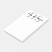Post-it® Nom et monogramme modernes | Blanc Noir & Gris (Incliné)