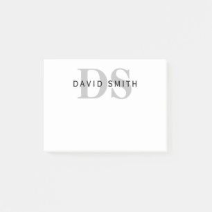 Post-it® Nom et monogramme modernes Blanc Noir & Gris