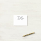 Post-it® Nom et monogramme modernes | Blanc Noir & Gris (Sur un bureau)