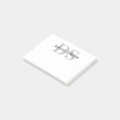Post-it® Nom et monogramme modernes | Blanc Noir & Gris (Incliné)