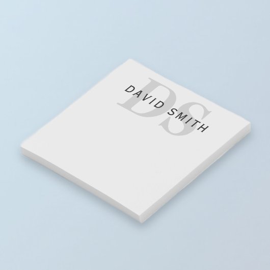 Post-it® Nom et monogramme modernes | Gris et noir modifiab