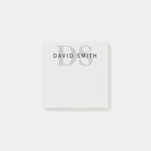 Post-it® Nom et monogramme modernes | Gris et noir modifiab (Devant)