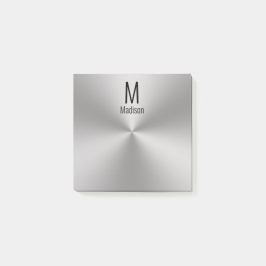 Post-it® Nom et monogramme modernes sur l'aspect métallique (Devant)