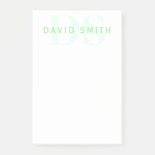 Post-it® Nom et monogramme modernes | Vert et blanc (Devant)