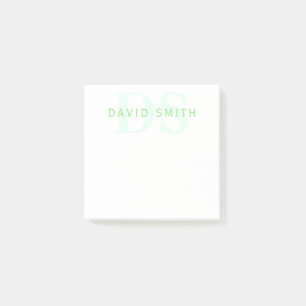 Post-it® Nom et monogramme modernes   Vert et blanc