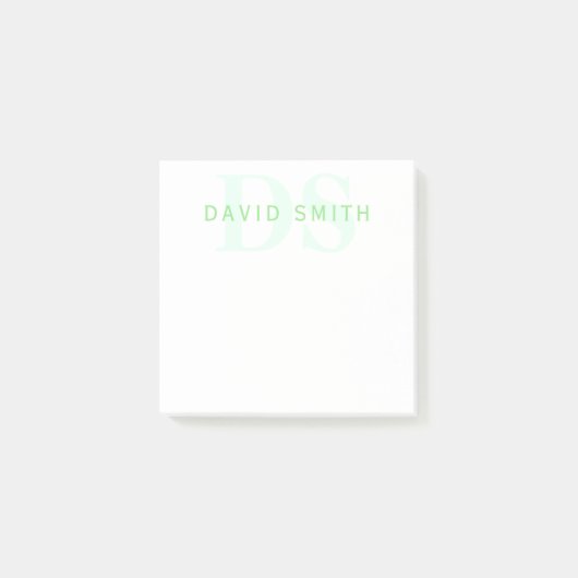 Post-it® Nom et monogramme modernes | Vert et blanc (Devant)