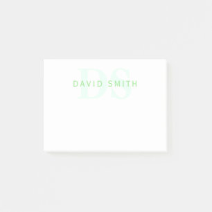 Post-it® Nom et monogramme modernes Vert et blanc