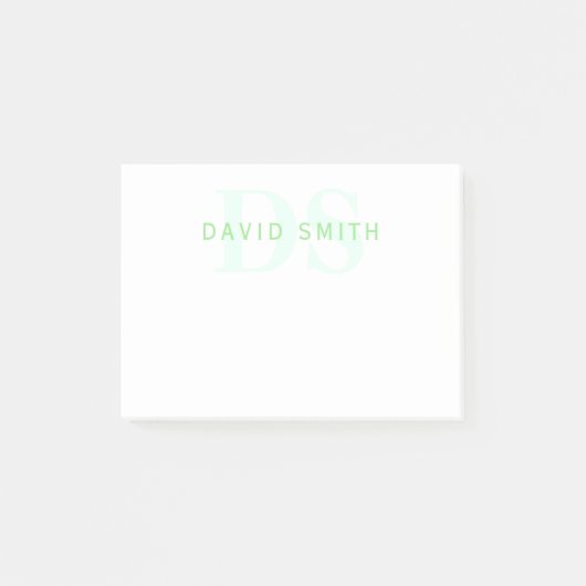 Post-it® Nom et monogramme modernes | Vert et blanc (Devant)