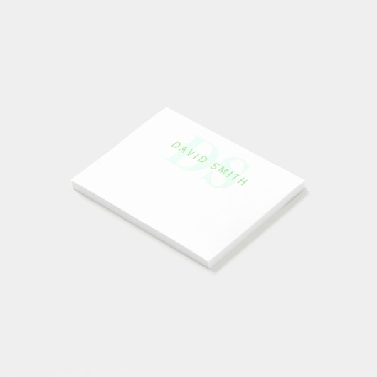 Post-it® Nom et monogramme modernes | Vert et blanc (Incliné)