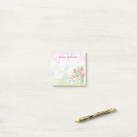 Post-it® Nom floral d'aquarelle (Sur un bureau)