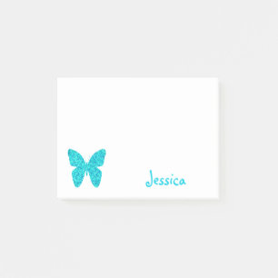 Post-it® Nom Girly personnalisé par papillon de turquoise