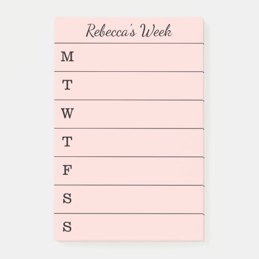 Post-it® Nom hebdomadaire de corail léger de manuscrit de (Devant)
