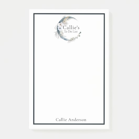 Post-it® Nom Lune bleue personnalisée et Fleurs Notes (Devant)