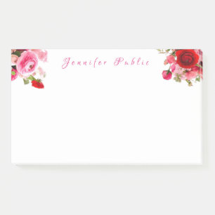 Post-it® Nom manuscrit Texte Aquarelle Roses Fleurs