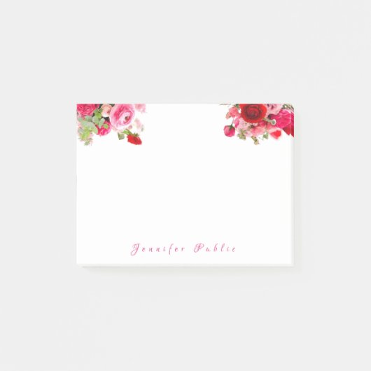 Post-it® Nom manuscrit Texte Aquarelle Roses Floral (Devant)