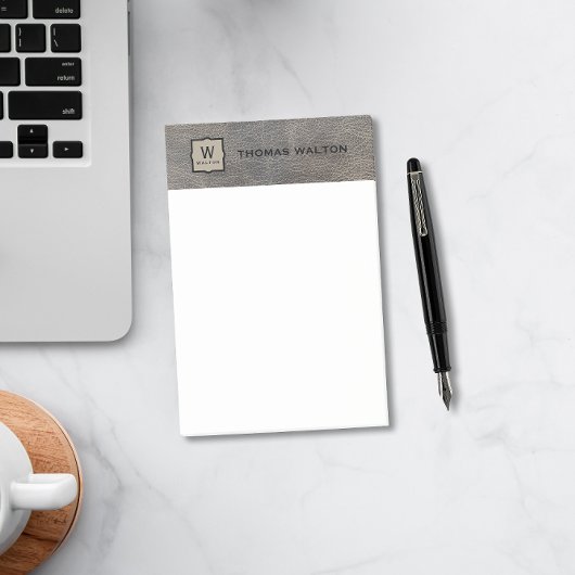 Post-it® Nom Monogramme Cuir Véritable Aspect Cuir